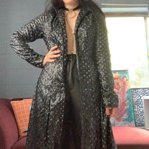 Faux Leather Floor Length Textured Jacket